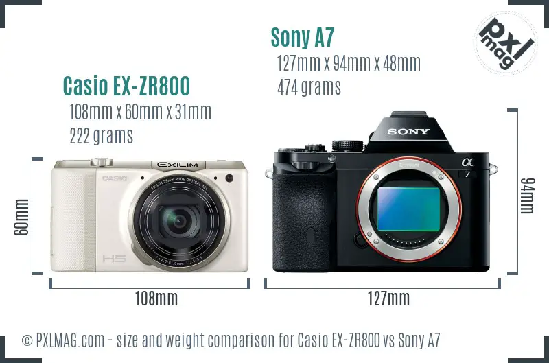 Casio EX-ZR800 vs Sony A7 size comparison