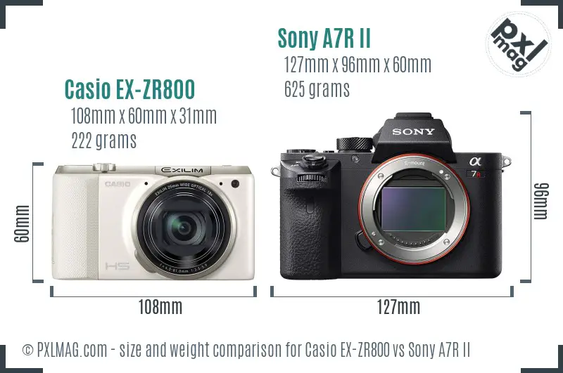 Casio EX-ZR800 vs Sony A7R II size comparison