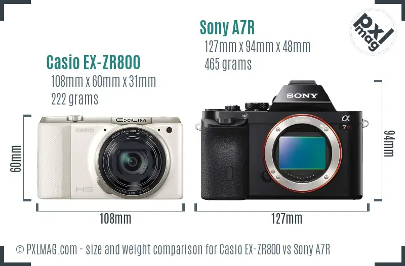 Casio EX-ZR800 vs Sony A7R size comparison