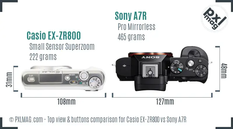 Casio EX-ZR800 vs Sony A7R top view buttons comparison