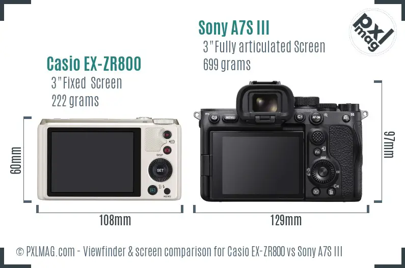 Casio EX-ZR800 vs Sony A7S III Screen and Viewfinder comparison