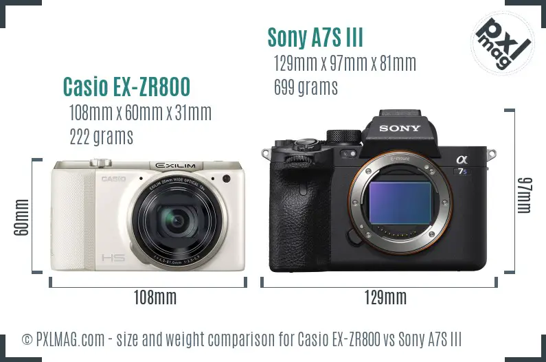 Casio EX-ZR800 vs Sony A7S III size comparison