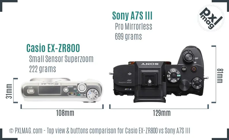 Casio EX-ZR800 vs Sony A7S III top view buttons comparison