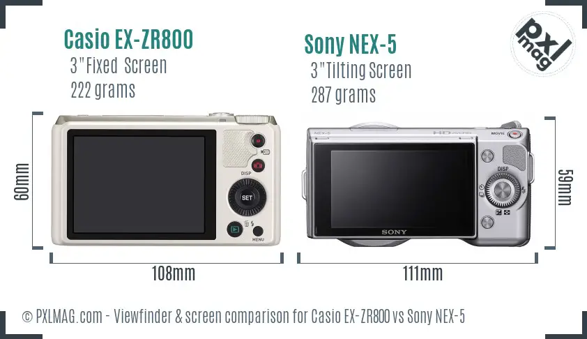 Casio EX-ZR800 vs Sony NEX-5 Screen and Viewfinder comparison