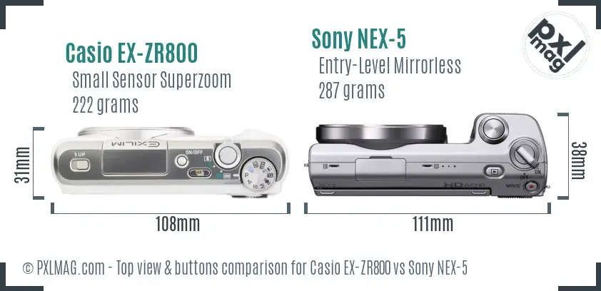 Casio EX-ZR800 vs Sony NEX-5 top view buttons comparison