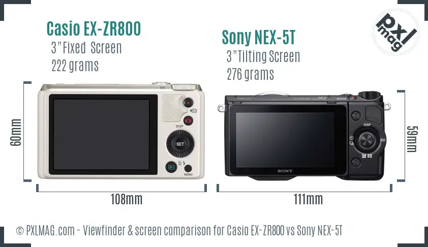 Casio EX-ZR800 vs Sony NEX-5T Screen and Viewfinder comparison