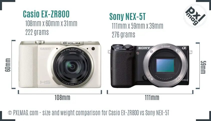 Casio EX-ZR800 vs Sony NEX-5T size comparison