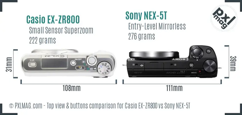 Casio EX-ZR800 vs Sony NEX-5T top view buttons comparison
