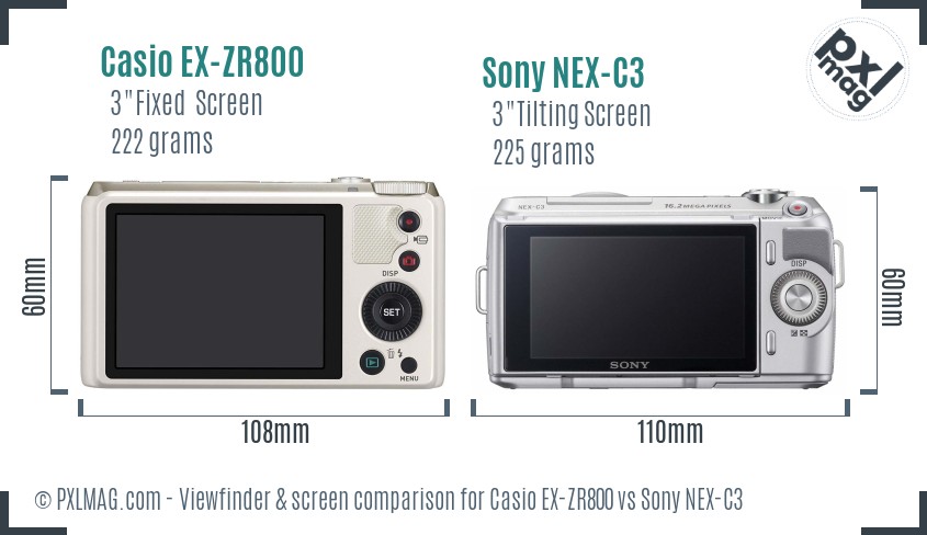 Casio EX-ZR800 vs Sony NEX-C3 Screen and Viewfinder comparison