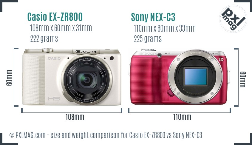 Casio EX-ZR800 vs Sony NEX-C3 size comparison