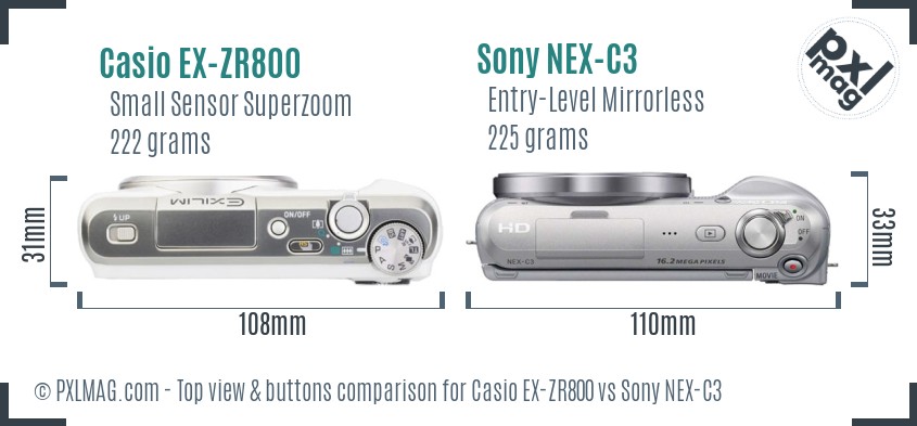 Casio EX-ZR800 vs Sony NEX-C3 top view buttons comparison