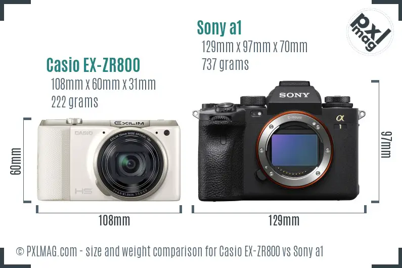 Casio EX-ZR800 vs Sony a1 size comparison