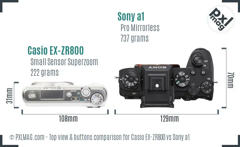 Casio EX-ZR800 vs Sony a1 top view buttons comparison