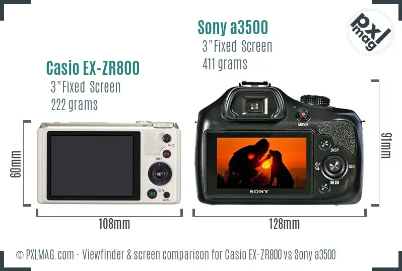 Casio EX-ZR800 vs Sony a3500 Screen and Viewfinder comparison