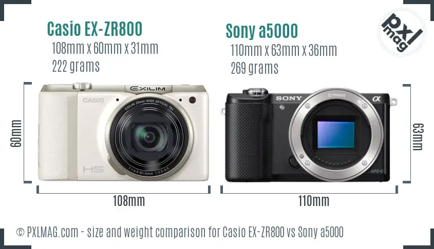 Casio EX-ZR800 vs Sony a5000 size comparison