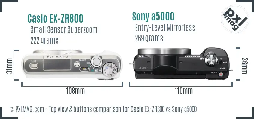 Casio EX-ZR800 vs Sony a5000 top view buttons comparison