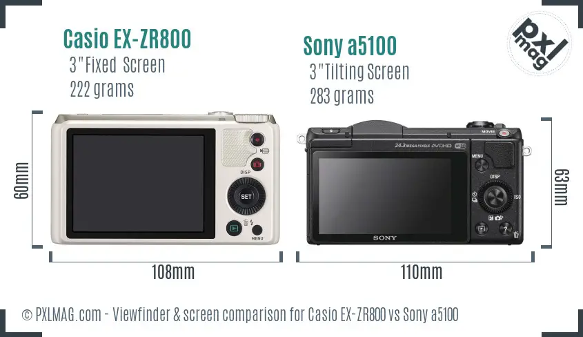 Casio EX-ZR800 vs Sony a5100 Screen and Viewfinder comparison