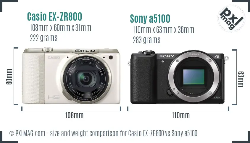 Casio EX-ZR800 vs Sony a5100 size comparison