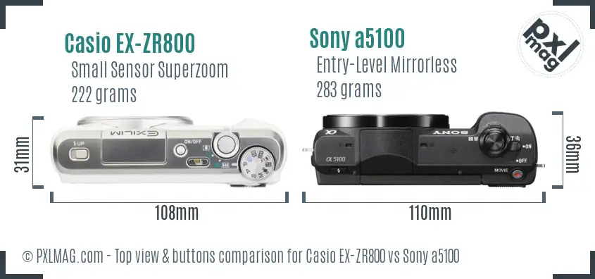 Casio EX-ZR800 vs Sony a5100 top view buttons comparison