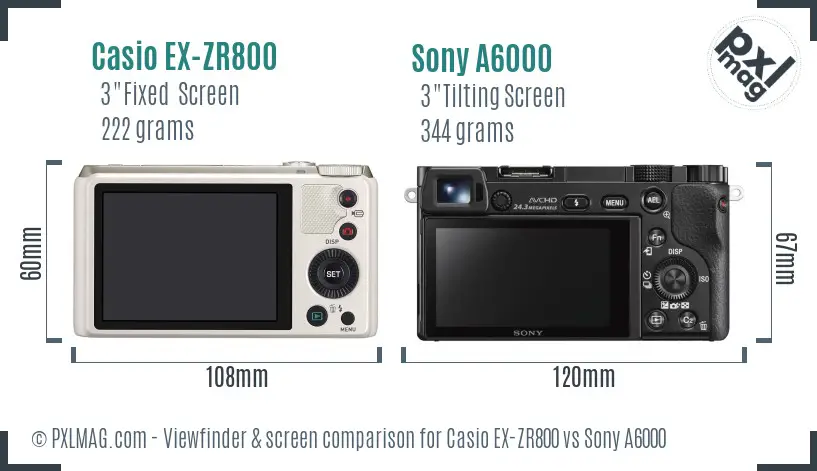 Casio EX-ZR800 vs Sony A6000 Screen and Viewfinder comparison