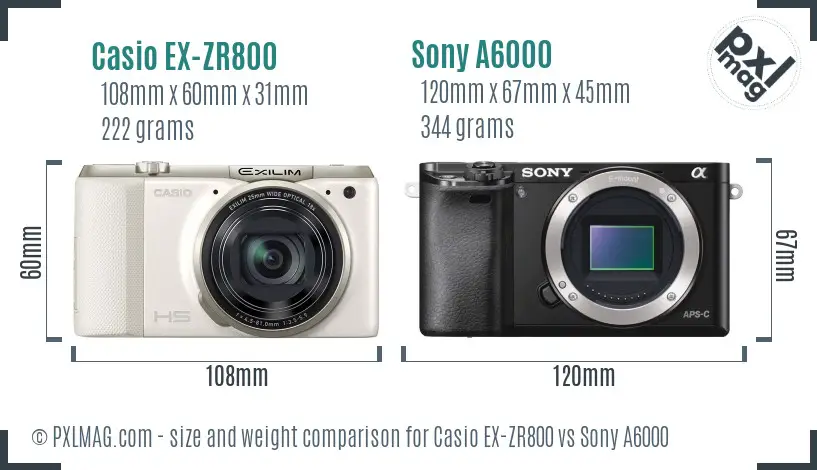 Casio EX-ZR800 vs Sony A6000 size comparison