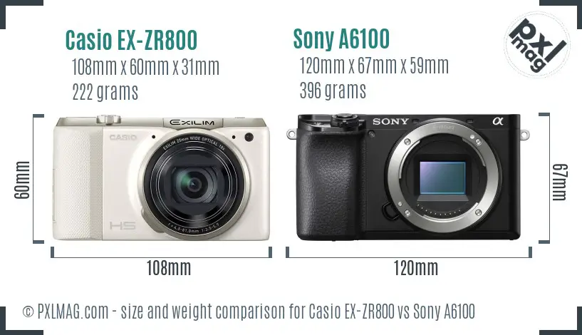 Casio EX-ZR800 vs Sony A6100 size comparison