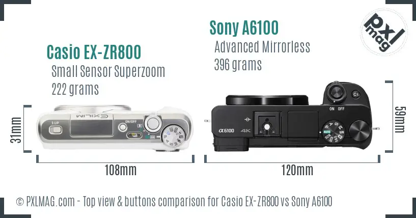 Casio EX-ZR800 vs Sony A6100 top view buttons comparison