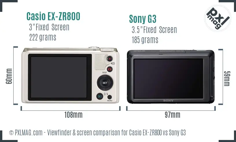 Casio EX-ZR800 vs Sony G3 Screen and Viewfinder comparison