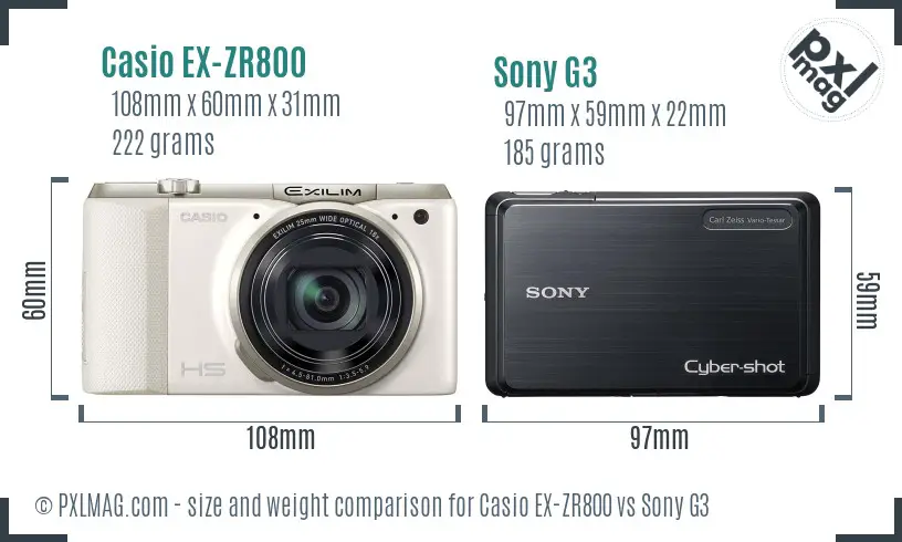 Casio EX-ZR800 vs Sony G3 size comparison