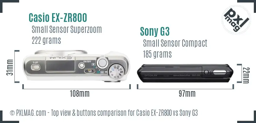 Casio EX-ZR800 vs Sony G3 top view buttons comparison