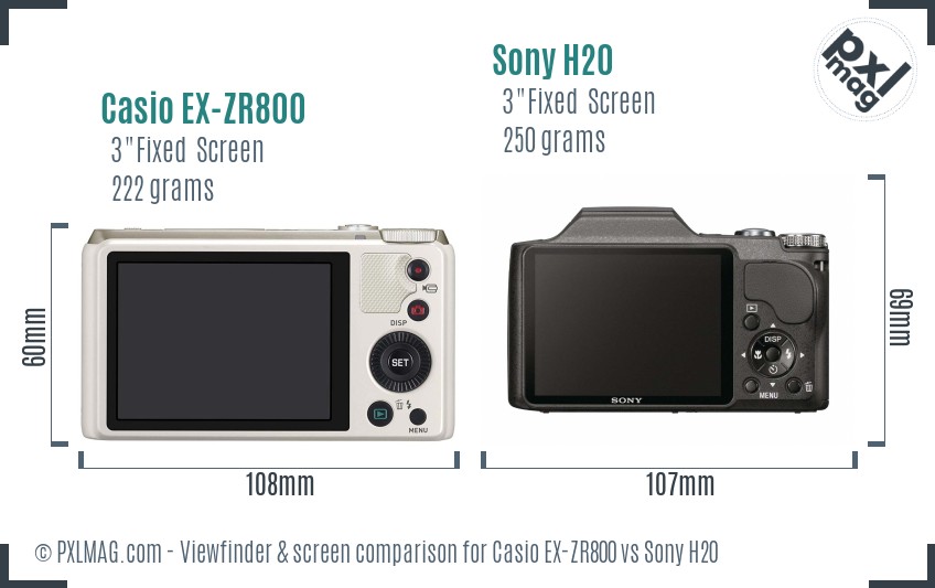 Casio EX-ZR800 vs Sony H20 Screen and Viewfinder comparison