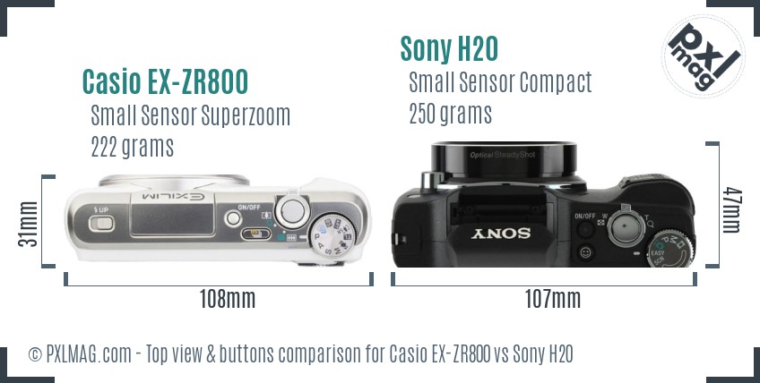 Casio EX-ZR800 vs Sony H20 top view buttons comparison