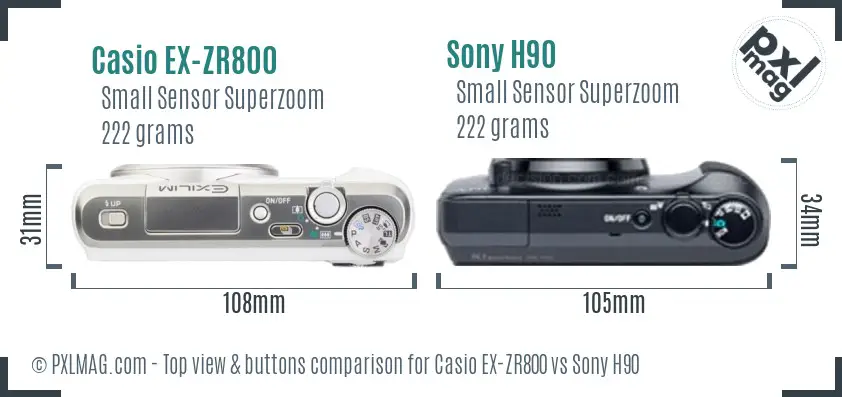 Casio EX-ZR800 vs Sony H90 top view buttons comparison Casio EX-ZR800 vs Sony H90 top view buttons comparison