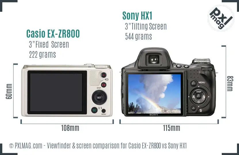 Casio EX-ZR800 vs Sony HX1 Screen and Viewfinder comparison
