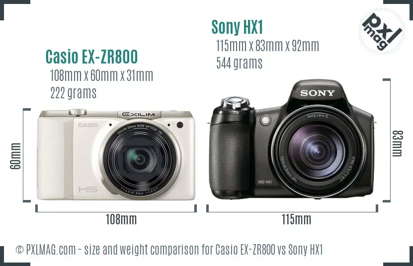 Casio EX-ZR800 vs Sony HX1 size comparison