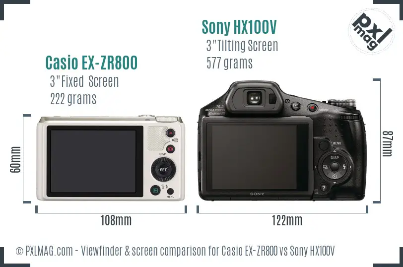 Casio EX-ZR800 vs Sony HX100V Screen and Viewfinder comparison