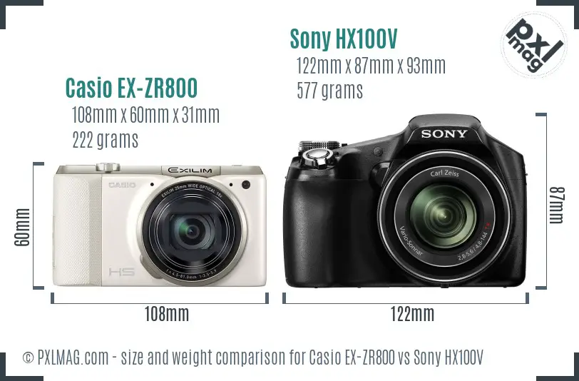 Casio EX-ZR800 vs Sony HX100V size comparison