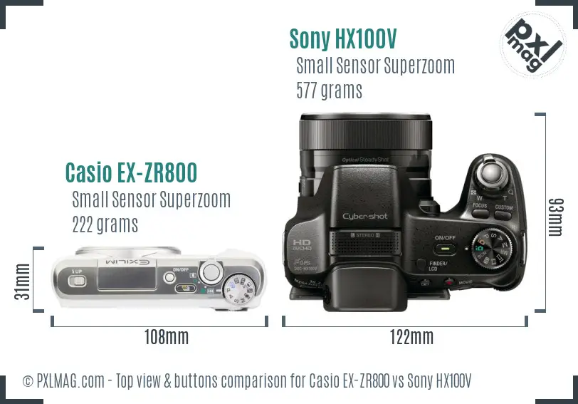 Casio EX-ZR800 vs Sony HX100V top view buttons comparison