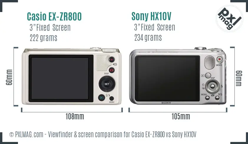 Casio EX-ZR800 vs Sony HX10V Screen and Viewfinder comparison