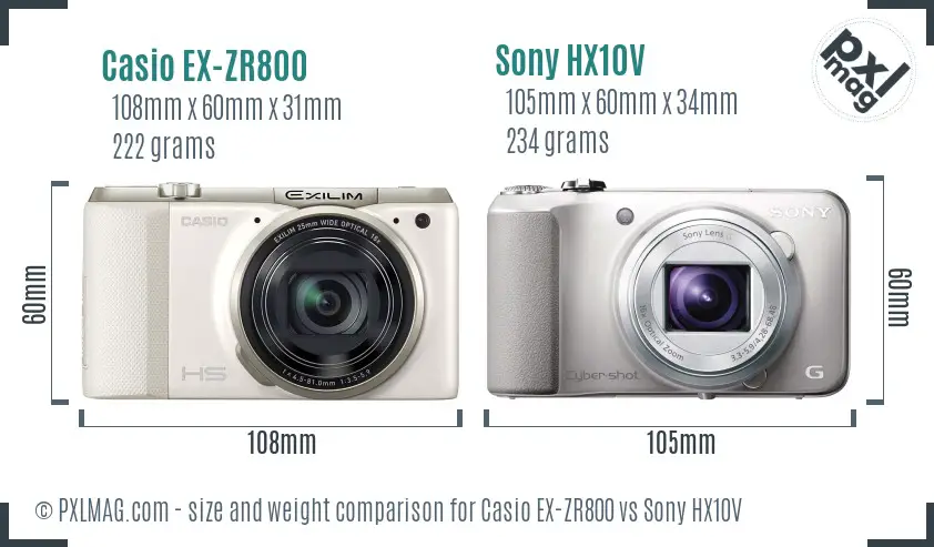Casio EX-ZR800 vs Sony HX10V size comparison