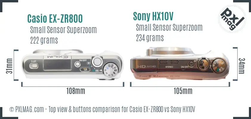 Casio EX-ZR800 vs Sony HX10V top view buttons comparison