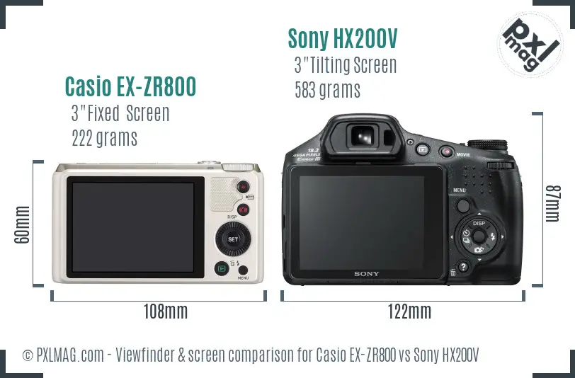 Casio EX-ZR800 vs Sony HX200V Screen and Viewfinder comparison