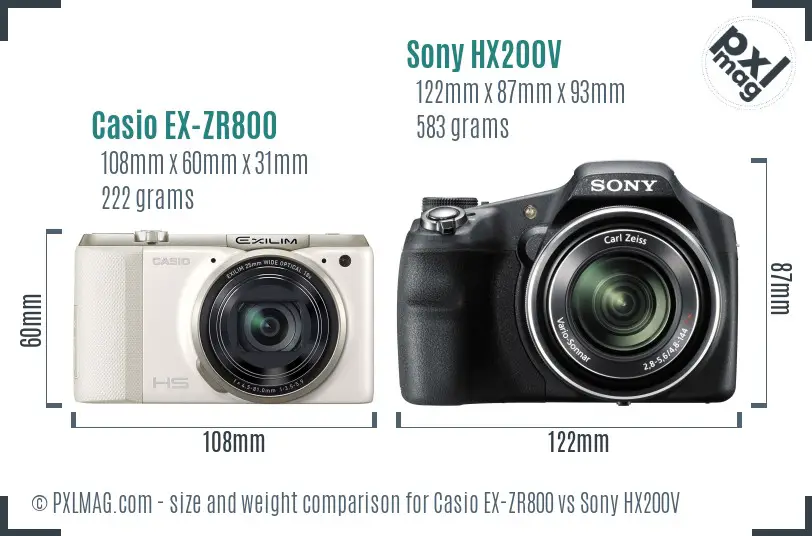Casio EX-ZR800 vs Sony HX200V size comparison