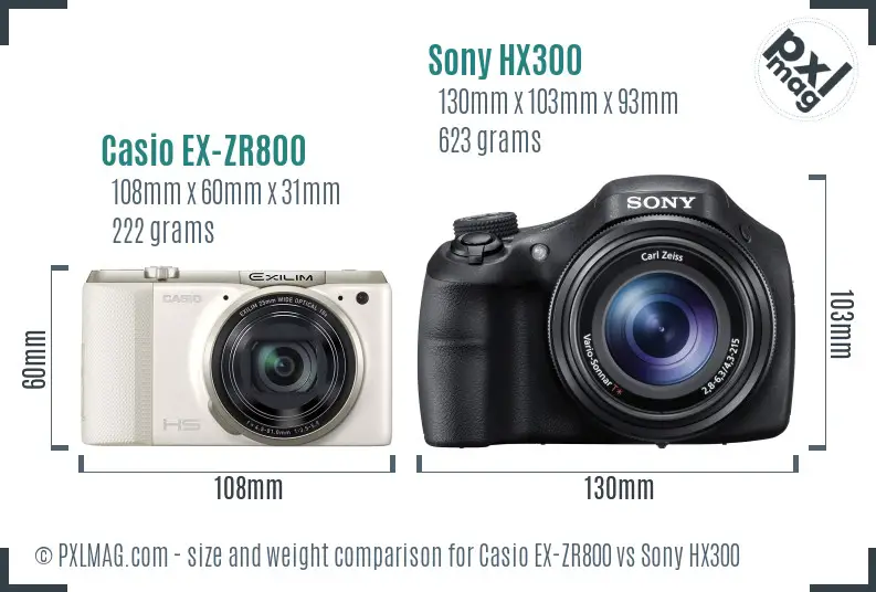 Casio EX-ZR800 vs Sony HX300 size comparison
