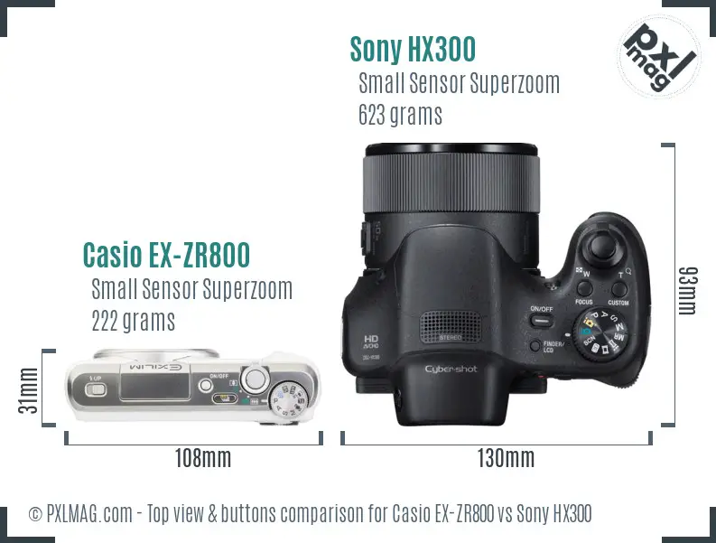 Casio EX-ZR800 vs Sony HX300 top view buttons comparison