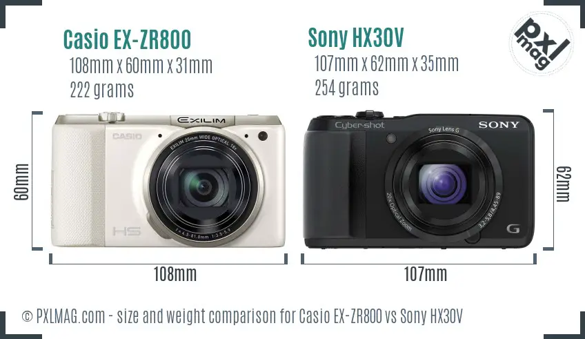 Casio EX-ZR800 vs Sony HX30V size comparison