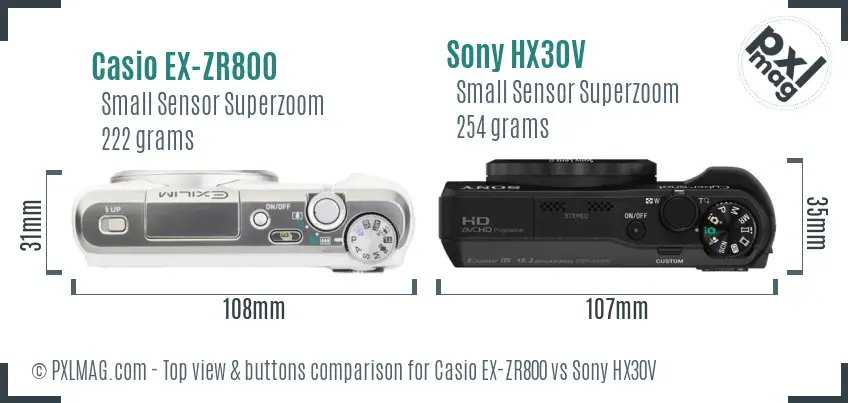 Casio EX-ZR800 vs Sony HX30V top view buttons comparison