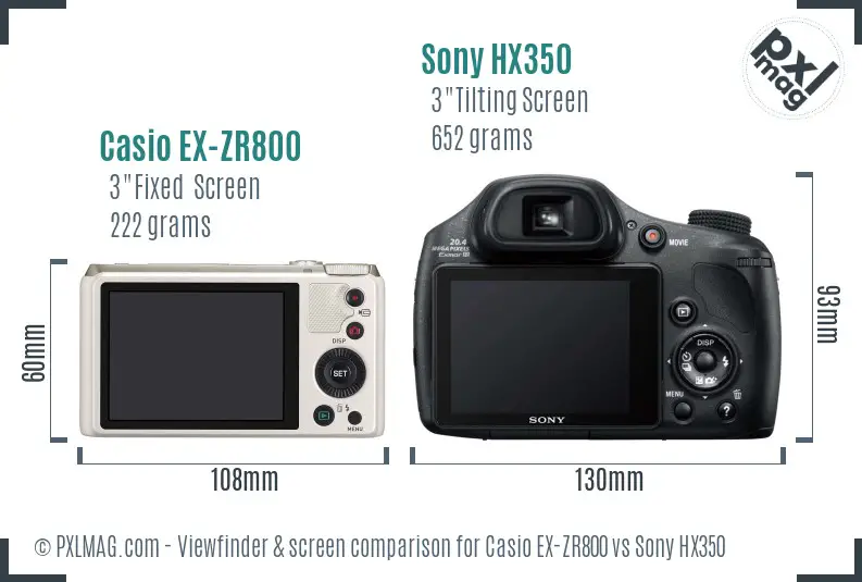 Casio EX-ZR800 vs Sony HX350 Screen and Viewfinder comparison