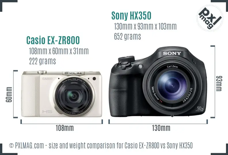 Casio EX-ZR800 vs Sony HX350 size comparison