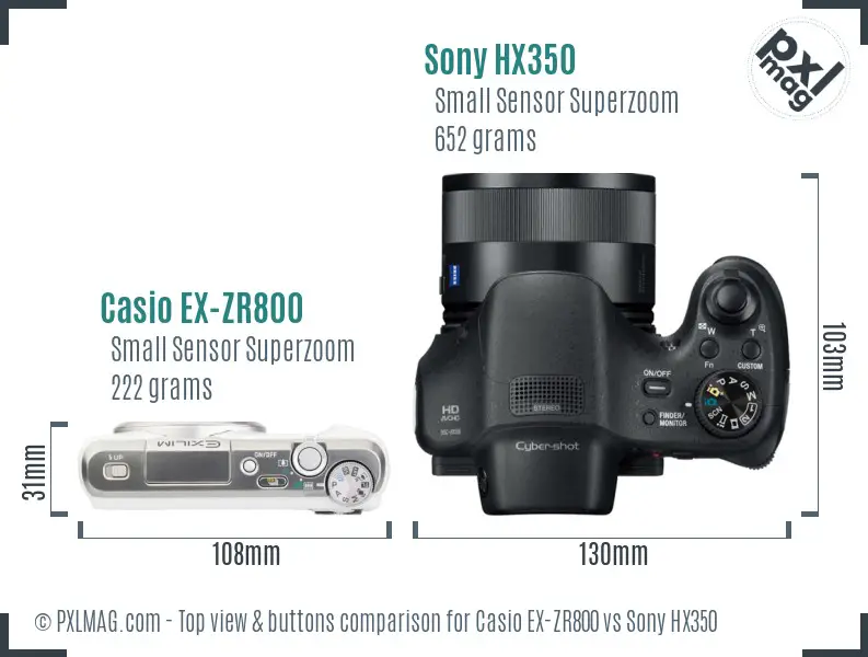 Casio EX-ZR800 vs Sony HX350 top view buttons comparison